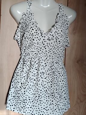 Love Culture White Polka Dot Ruffle Tank Top